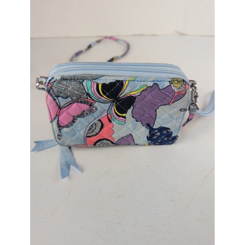 Vera Bradley Floral Crossbody Wallet Light Blue Little Butterfly Purse Wallet